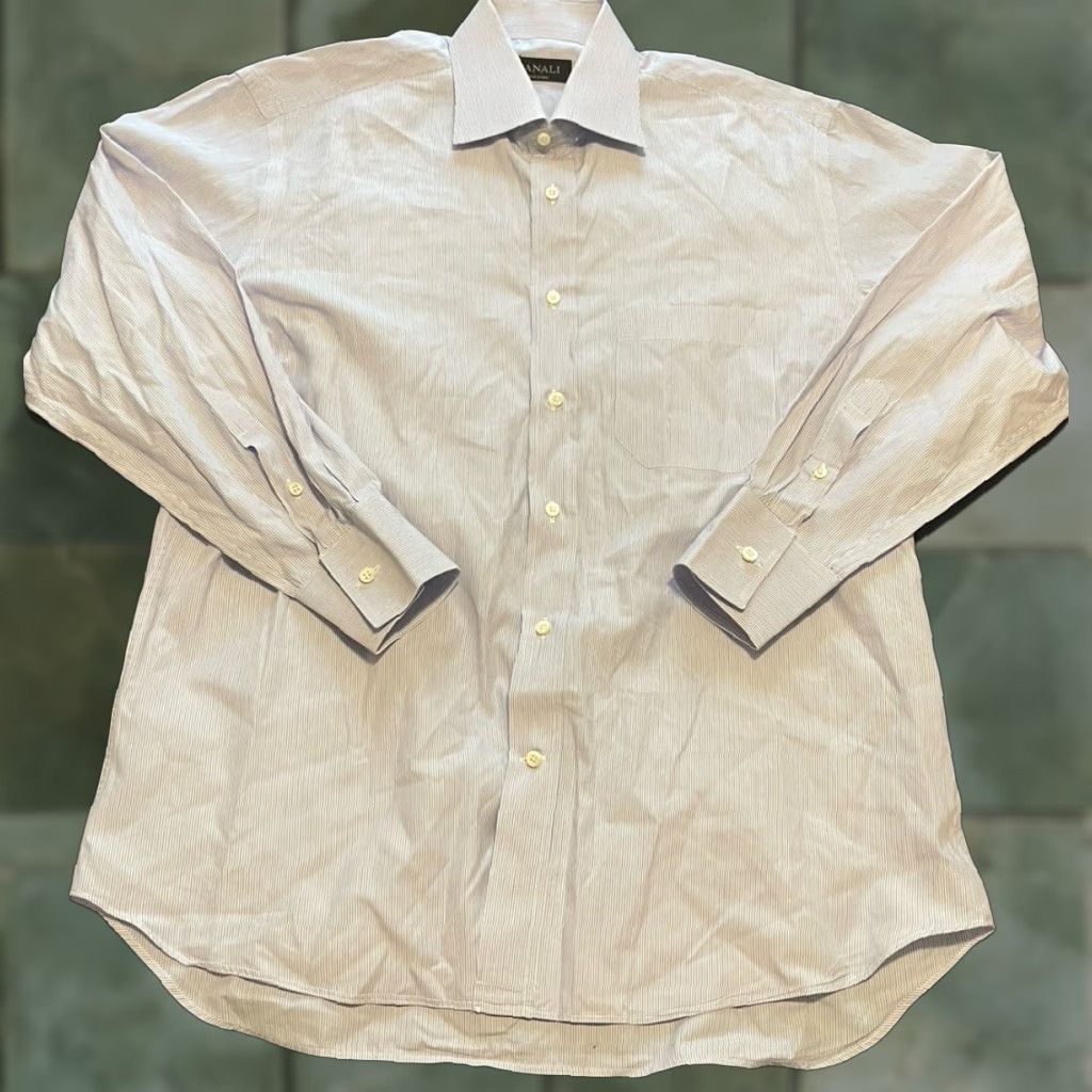 Canali VINTAGE Canali Mens Shirt Long Sleeve Button Up Casual Formal Preppy Cotton Italy 16 White Purple Stripes Size US L / EU 52-54 / 3 - 1 Thumbnail