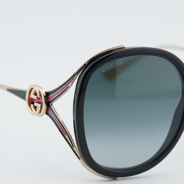 Gucci Gucci GG0226S 007 Sunglasses Shiny Black Round Frame, Grey Size ONE SIZE - 6 Thumbnail