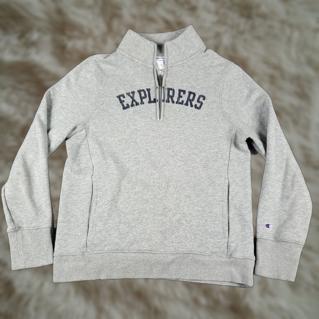 Champion Champion 1/4 Zip Pullover Sweater Womens Medium Gray Solid Knit Long Sleeve Casual Sports Size M / US 6-8 / IT 42-44 - 1 Thumbnail