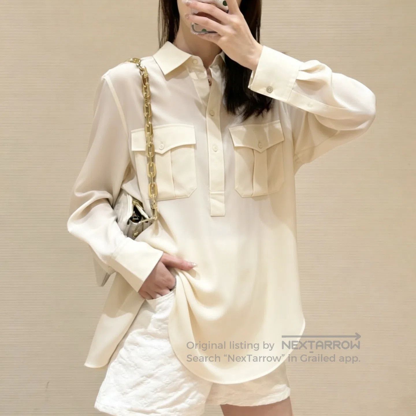 Burberry Burberry Ivory Open-Front Double-Pocket Shirt| Size XXS / US 00 / IT 34 - 7 Thumbnail