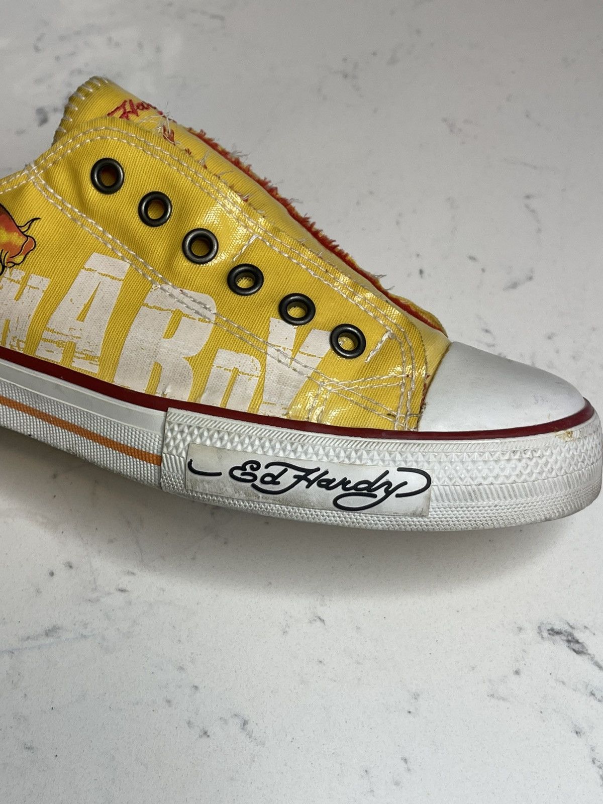 Ed Hardy Y2K Ed Hardy Low Top Sneakers Yellow w Fish Print Logo Sz 9 Size US 9 / IT 39 - 13 Thumbnail
