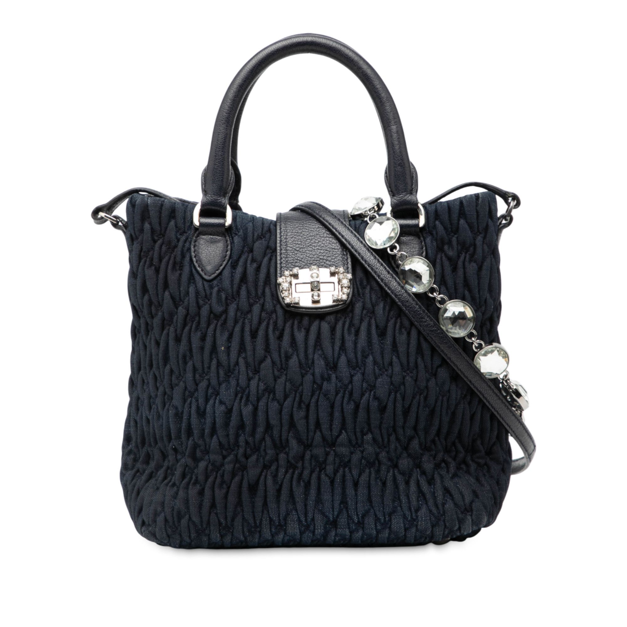 Miu Miu Miu Miu Matelasse Denim Crystal Satchel Size ONE SIZE - 1 Thumbnail