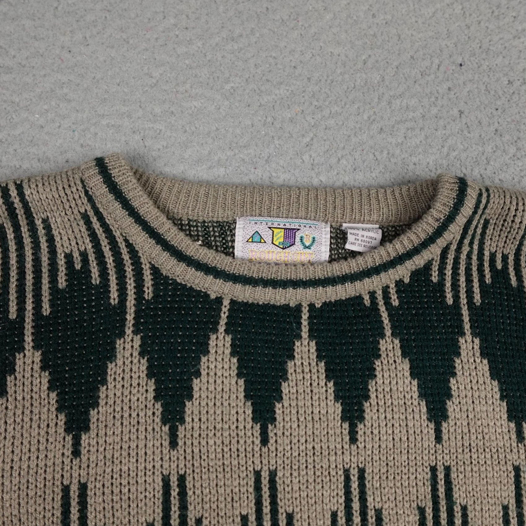 Vintage VINTAGE Rough Cut Mens Geometric Sweater M Green Tan Knit 90s Pullover Crew Neck Size US M / EU 48-50 / 2 - 6 Thumbnail