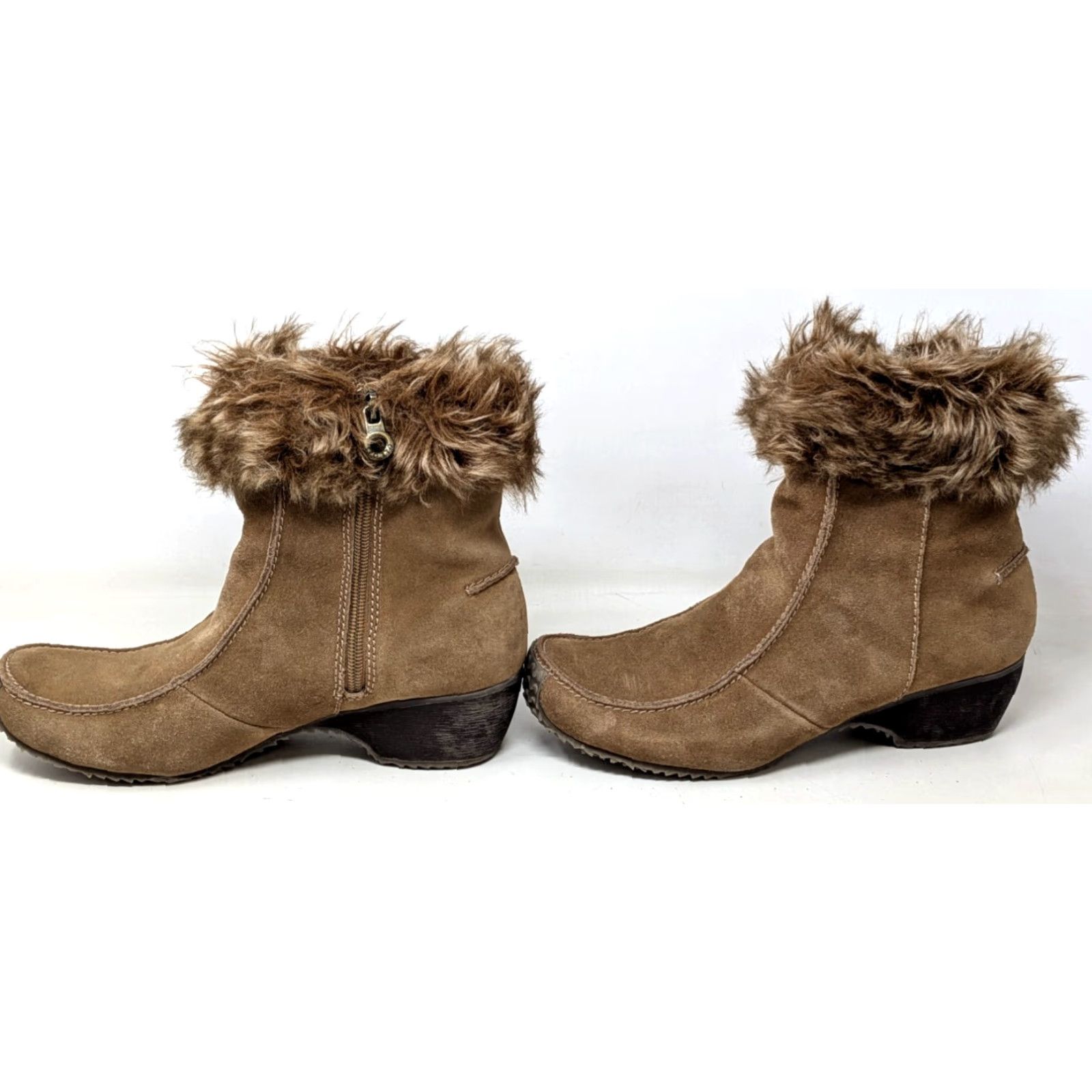 Vintage Sporto Nina Honey Brown Leather Womens Size 9M Faux Fur Cuff Ankle Boot Booties Size US 9 / IT 39 - 3 Thumbnail