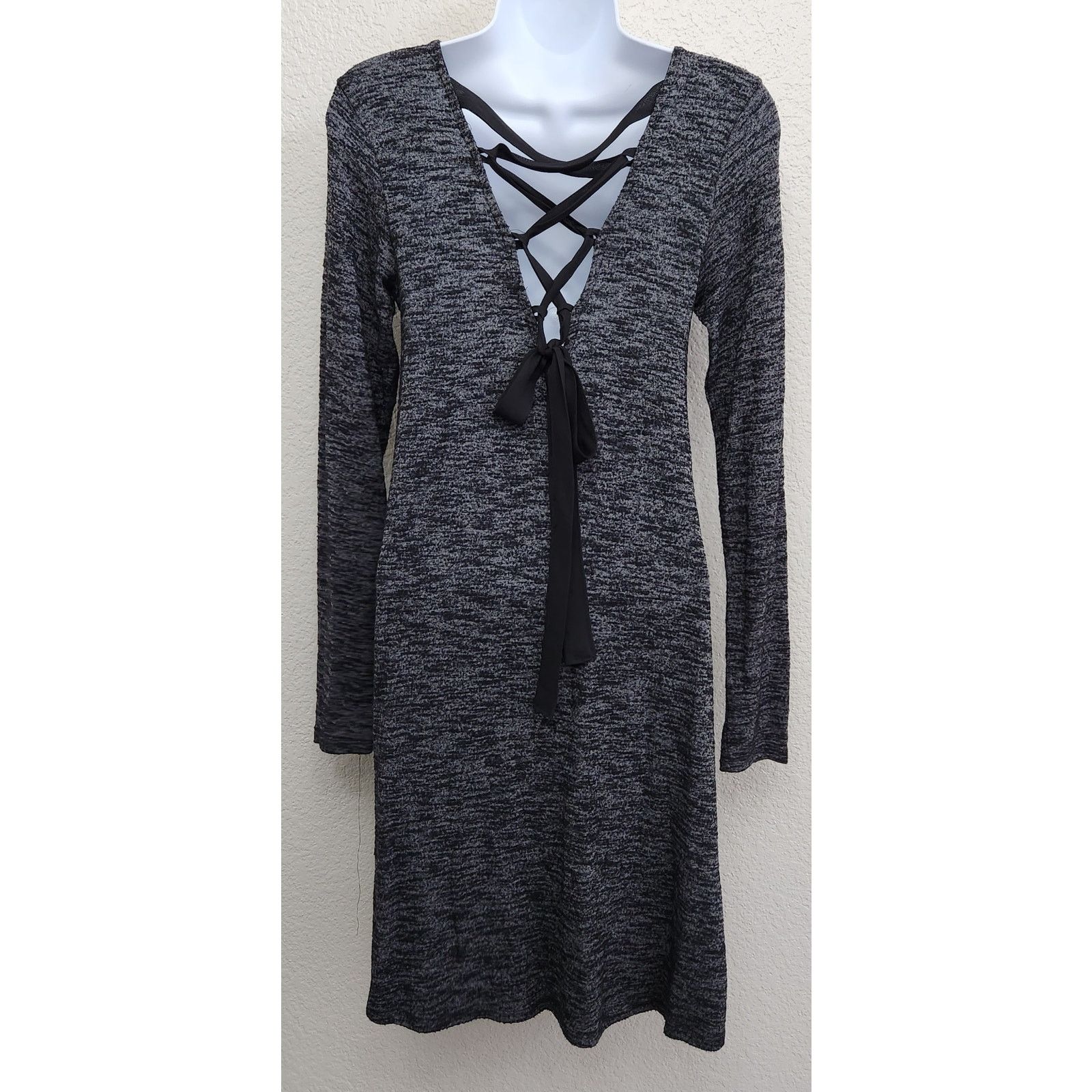 Other Just Be Black White Marled Knit Mini Dress Small Crisscross Size S / US 4 / IT 40 - 3 Thumbnail