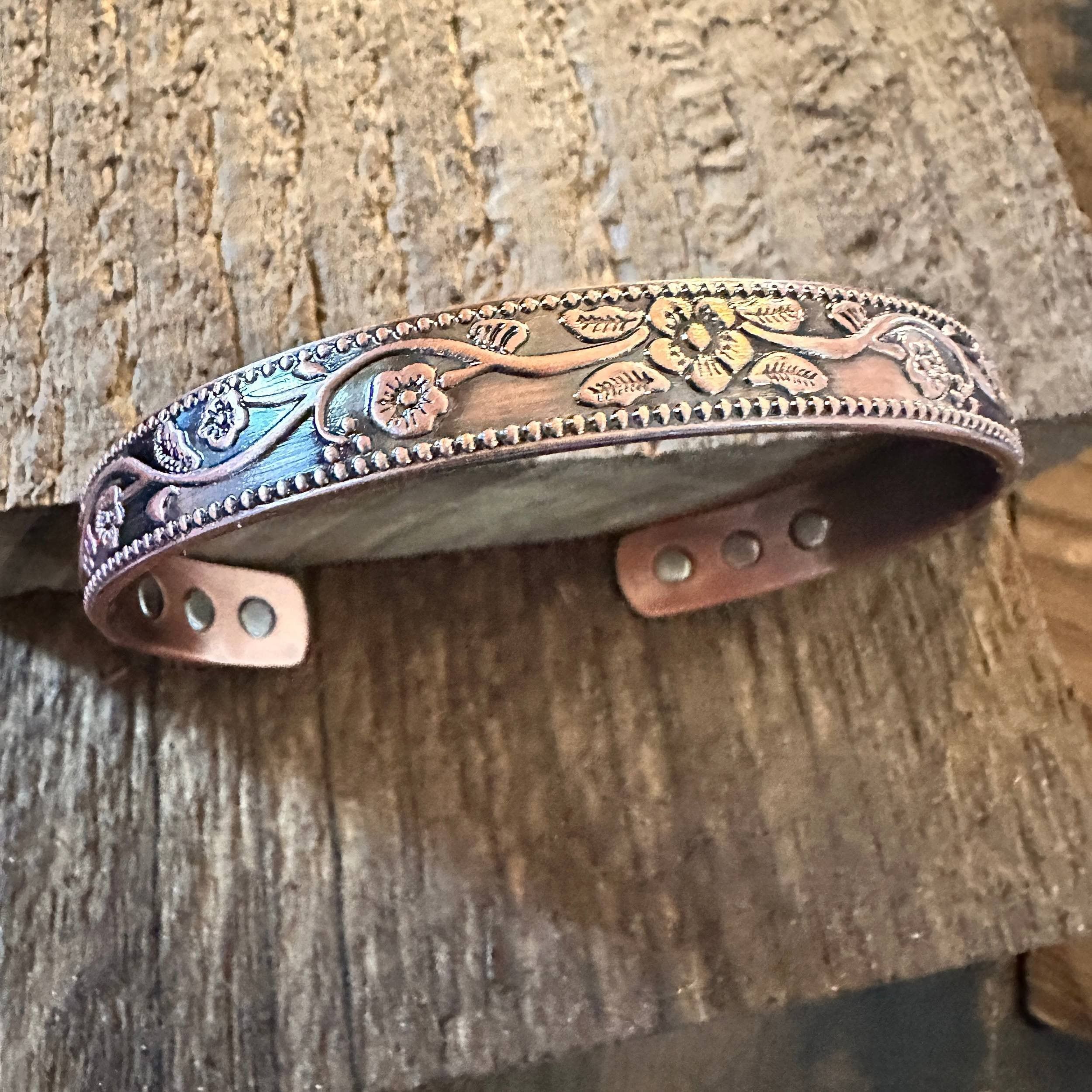 Other Boho Copper Floral Flexible Cuff Bangle Bracelet, Arthritis Size ONE SIZE - 1 Thumbnail