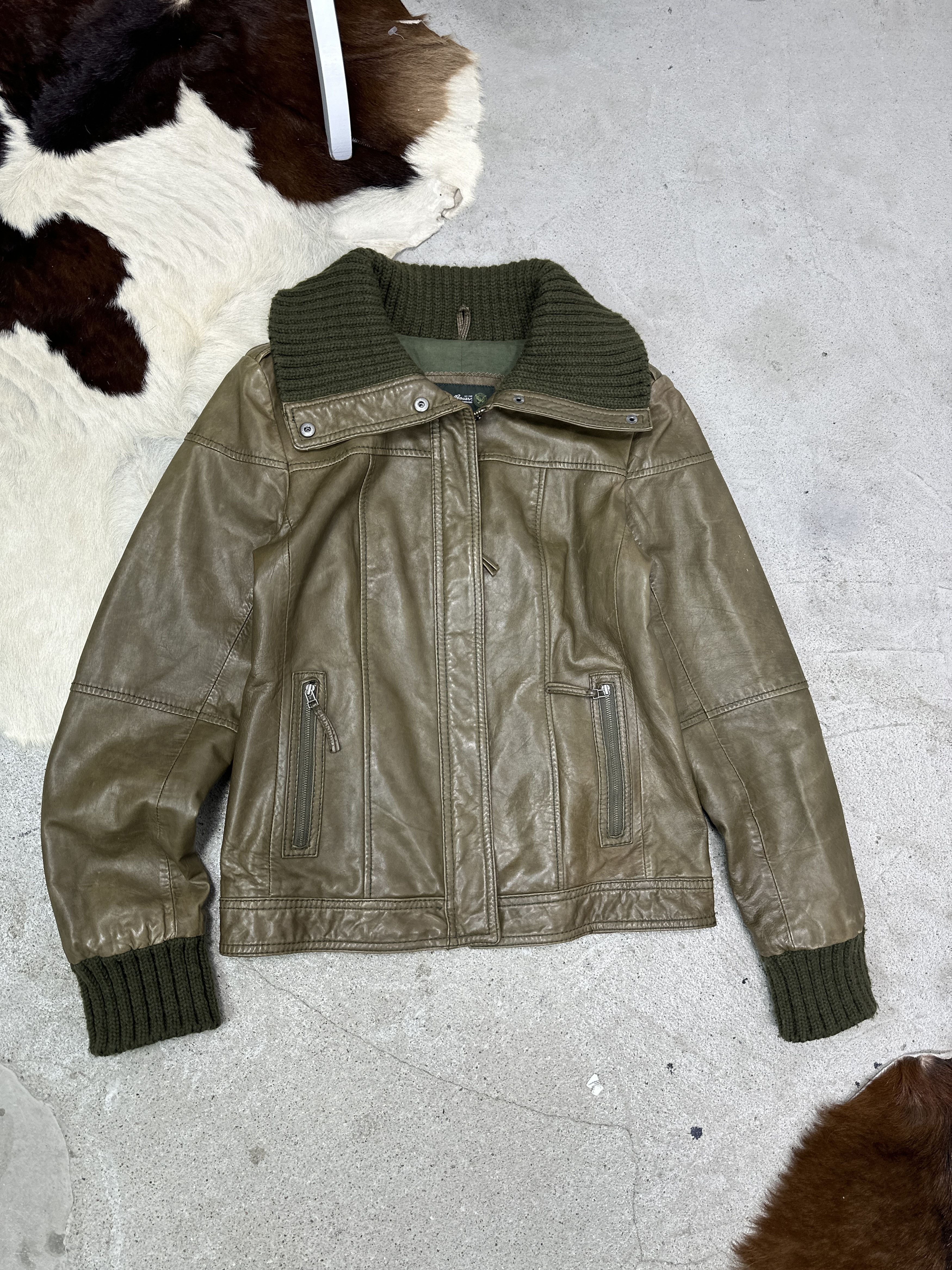 Vintage Vintage Leather Biker Moto Olive Green Jacket Y2K Size US M / EU 48-50 / 2 - 2 Thumbnail