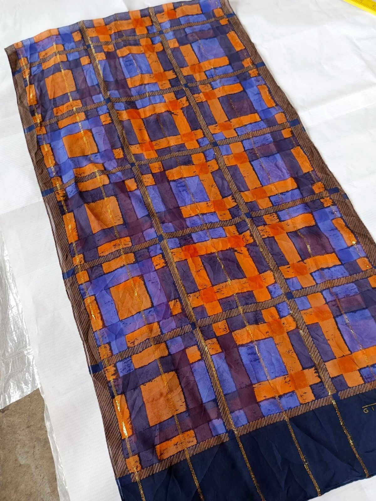 Givenchy GIVENCHY PARIS Monogram Geometric Plaid Orange Silk Scarf Size ONE SIZE - 3 Thumbnail
