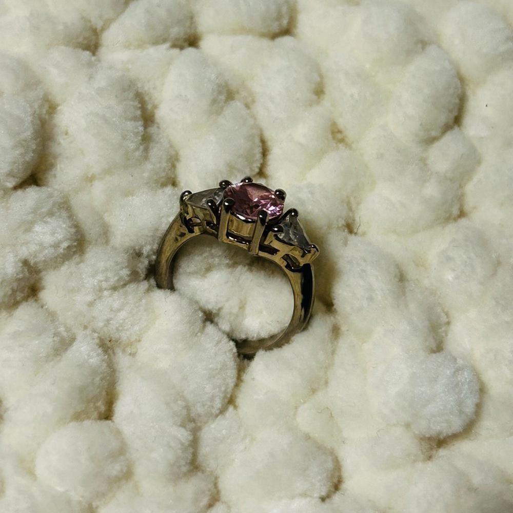 Designer Pink Gemstone and Clear Cubic Zirconia Ring size 7 Size ONE SIZE - 1 Thumbnail