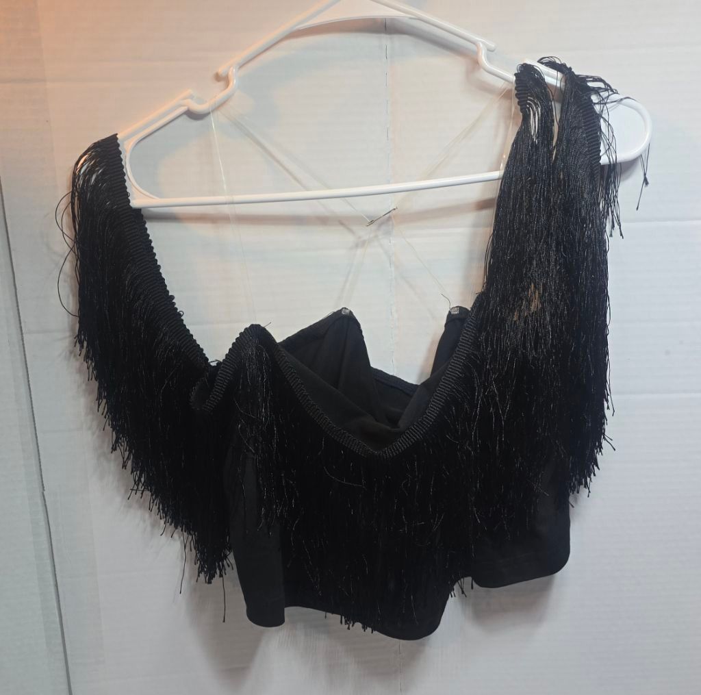 Shein Women's SHEIN Black Fringe Off-Shoulder Crop Top XL Size XL / US 12-14 / IT 48-50 - 1 Thumbnail