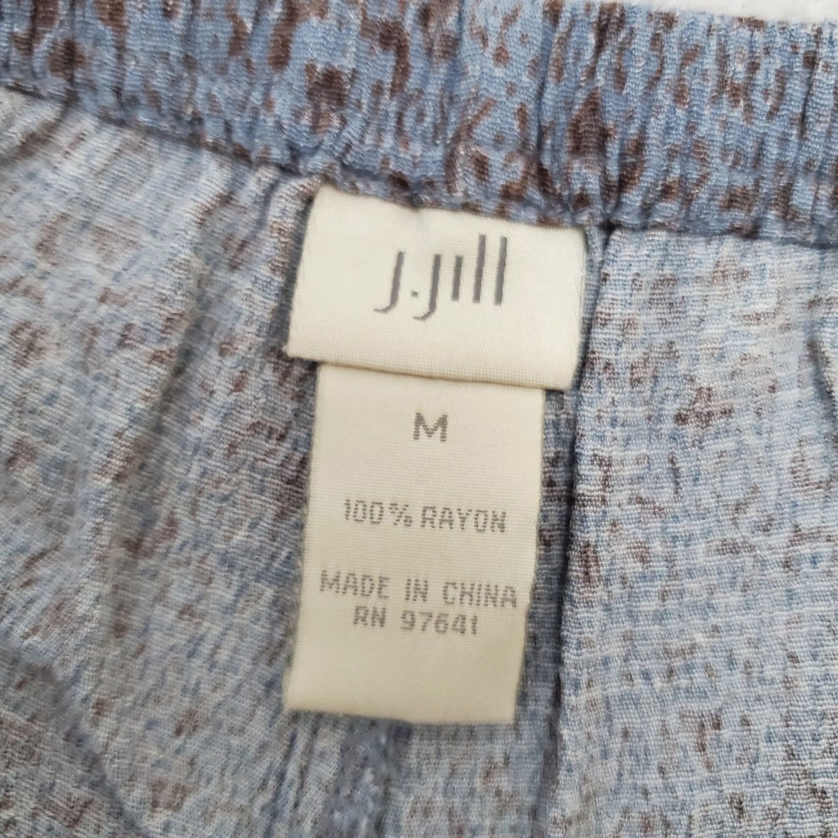 J. Jill J Jill Womens Pants M Blue Brown Print Rayon Pull On High Rise Drawstring Boho Size 32" / US 10 / IT 46 - 3 Thumbnail