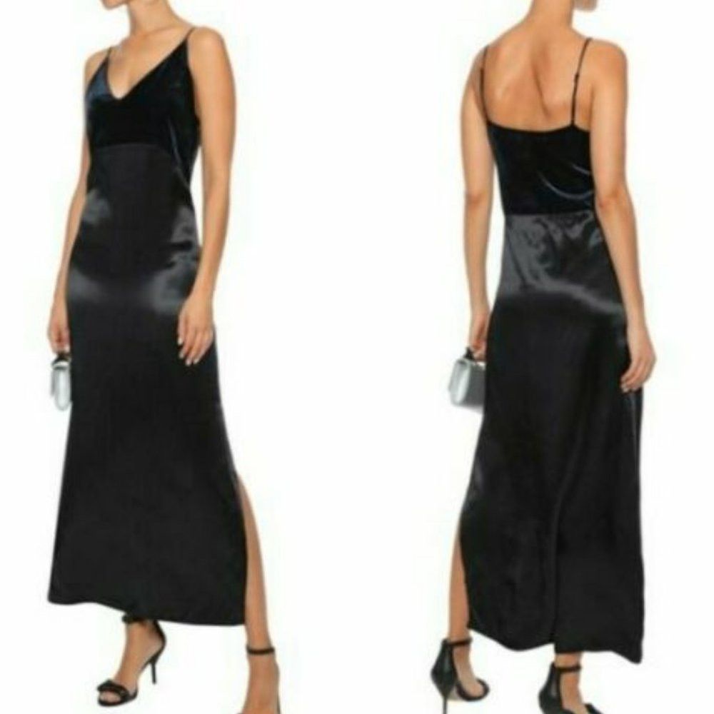 Maje New $480 Maje Ryck Midi Slip Cocktail Dress Velvet Satin Bl Size M / US 6-8 / IT 42-44 - 1 Thumbnail