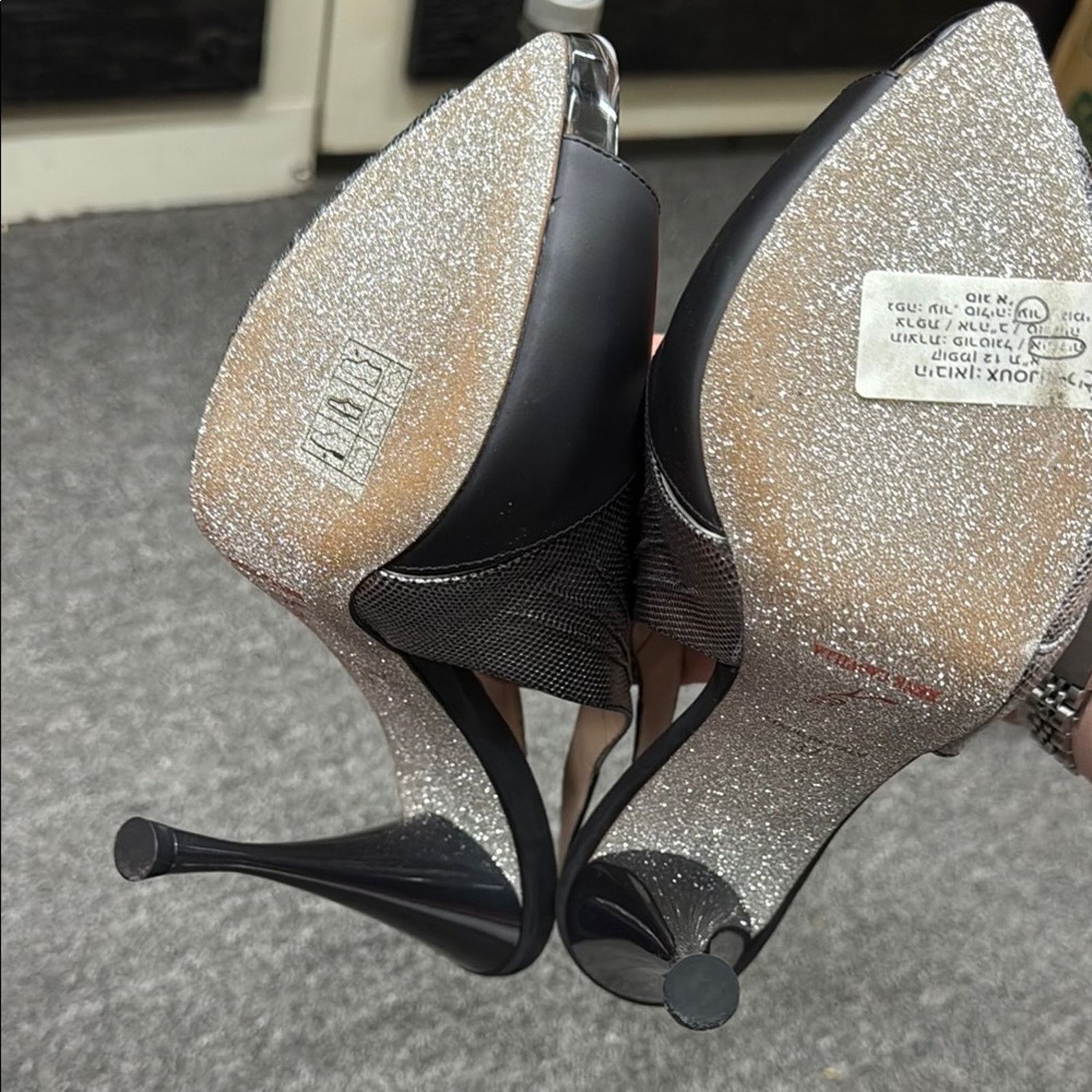 Rene Caovilla NWT Rene Caovilla Black Silver Peep Toe Heels Size 37 US 7 Size US 7 / IT 37 - 5 Thumbnail