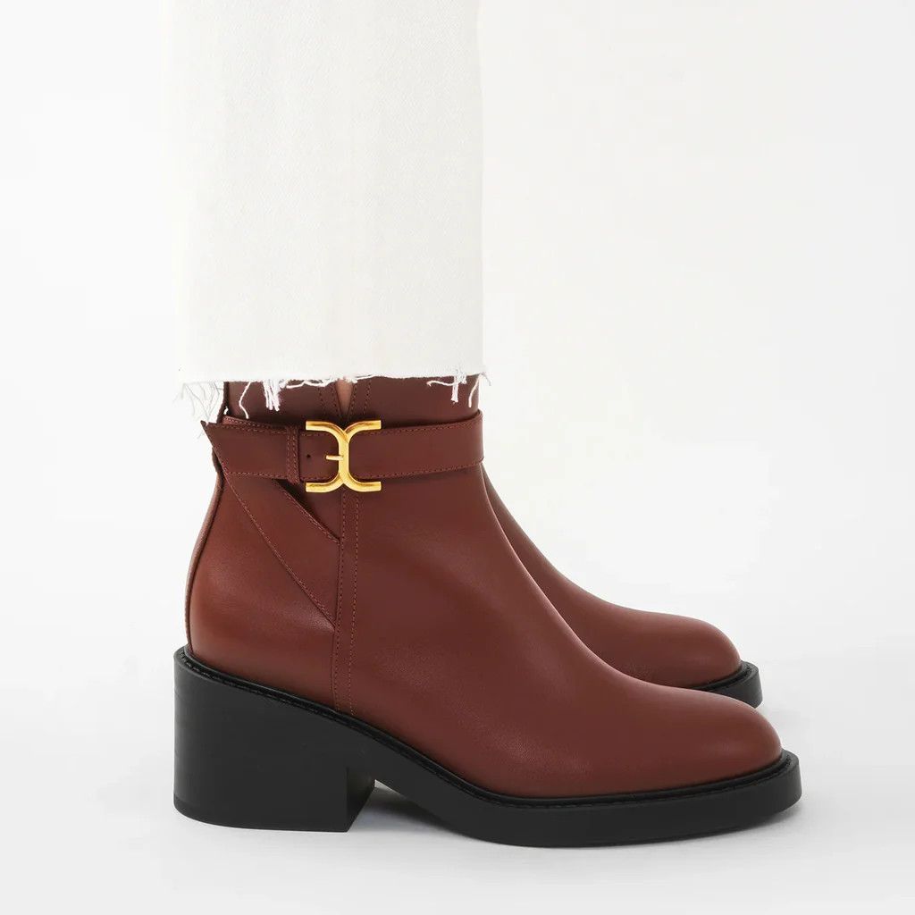 o1loc1c0125 Marcie Block Heel Ankle Boots in Brown