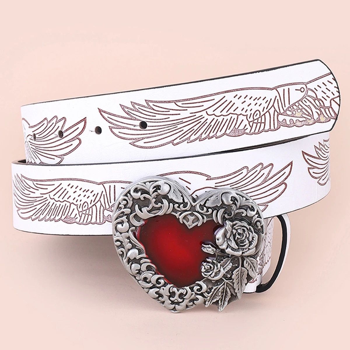 Japanese Brand × Vintage Leather Belt Red Heart Size ONE SIZE - 1 Thumbnail