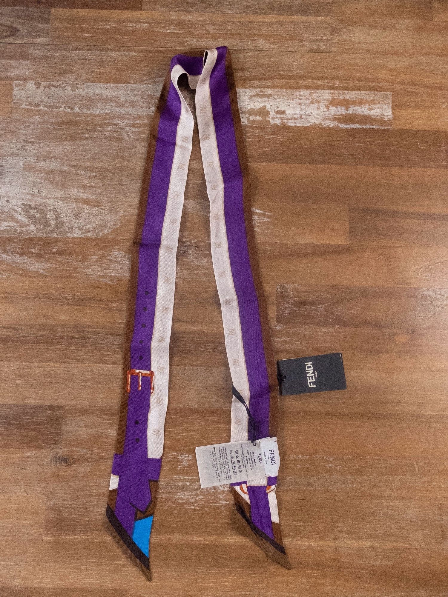 Fendi FENDI blue brown purple Karligraphy logo silk mitzah scarf Size ONE SIZE - 6 Thumbnail