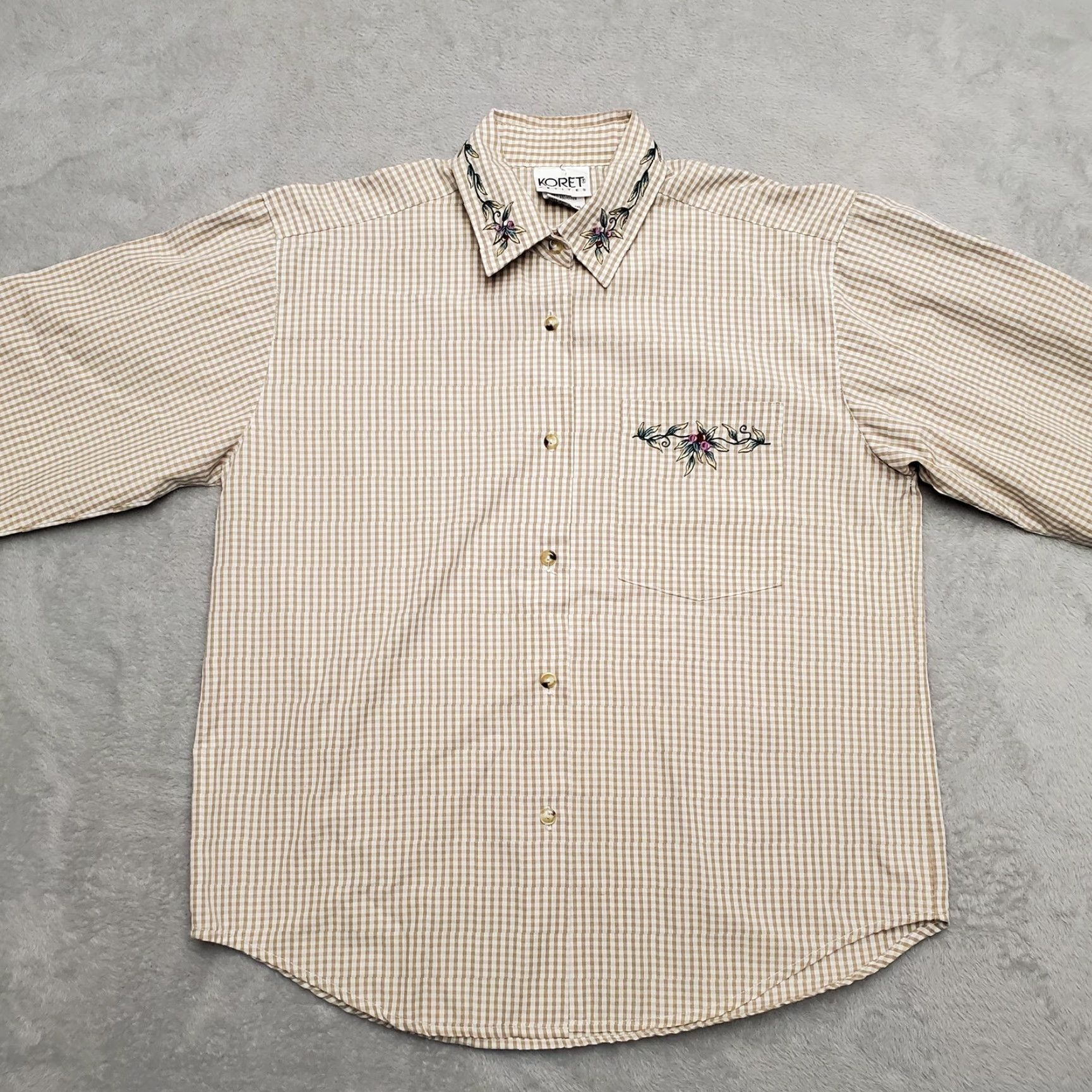 Vintage VINTAGE Koret Western Shirt Womens 6 Brown Gingham Check Embroidered Floral Casual Shirt Womens 6 Brown Gingham Check Embroidered Floral Casual Mens? Size M / US 6-8 / IT 42-44 - 8 Thumbnail