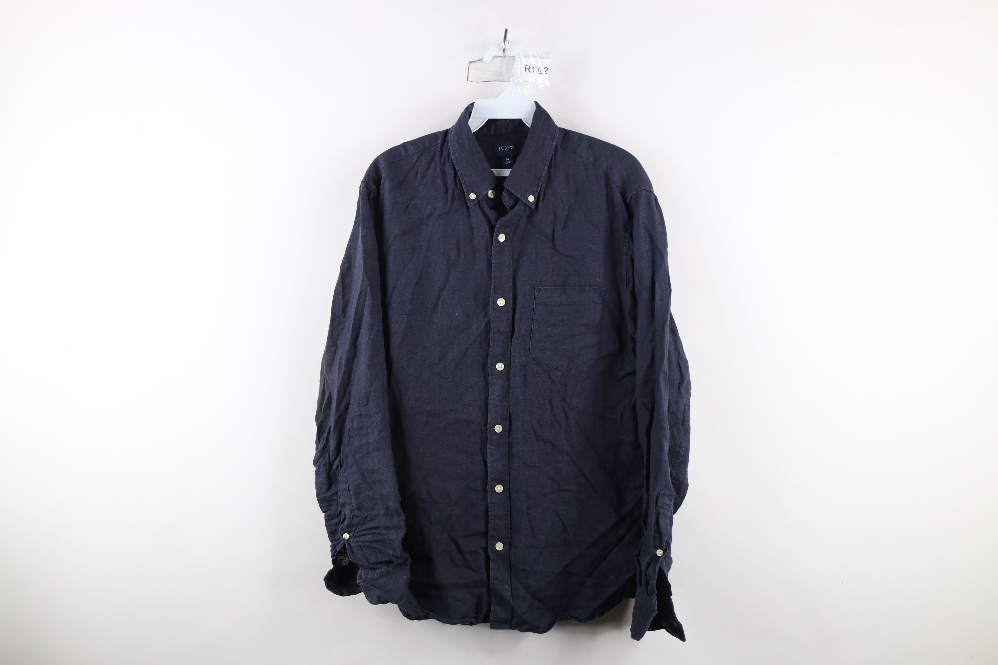 J.Crew × Vintage J Crew Linen Weave Collared Button Down Shirt Dark Blue Size ONE SIZE - 1 Thumbnail