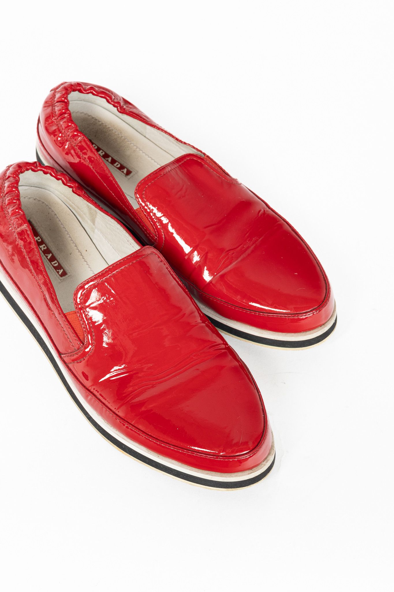 Prada Prada Red Patent Leather Slip-On Loafers Size US 9 / IT 39 - 6 Thumbnail