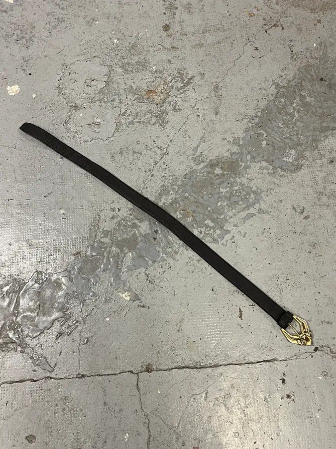 Versace 2000s Versace Golden Futuristic V Black Leather Belt Size ONE SIZE - 8 Thumbnail