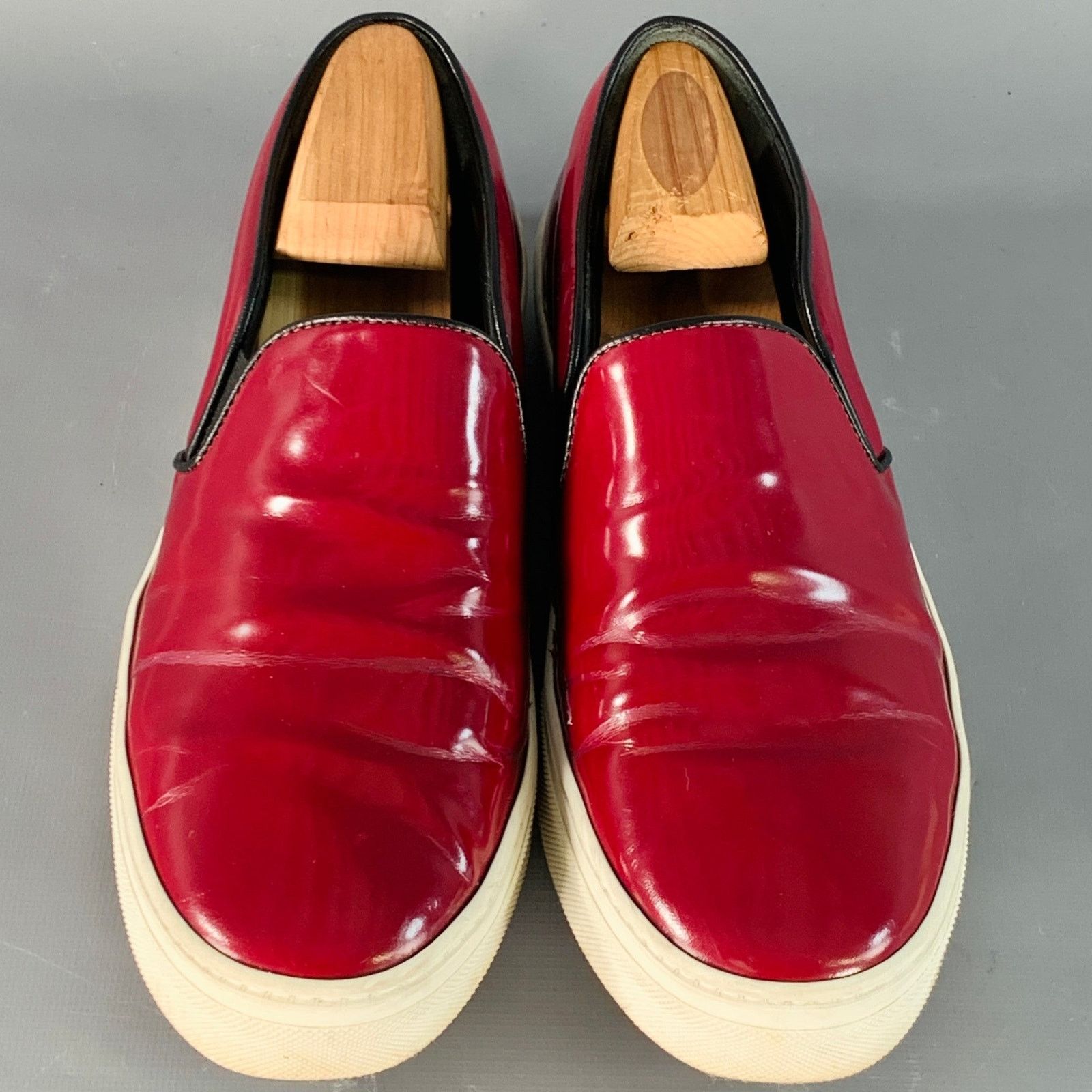 Celine CELINE 8.5 Burgundy White Patent Leather Slip On Sneakers Size US 8.5 / IT 38.5 - 4 Thumbnail
