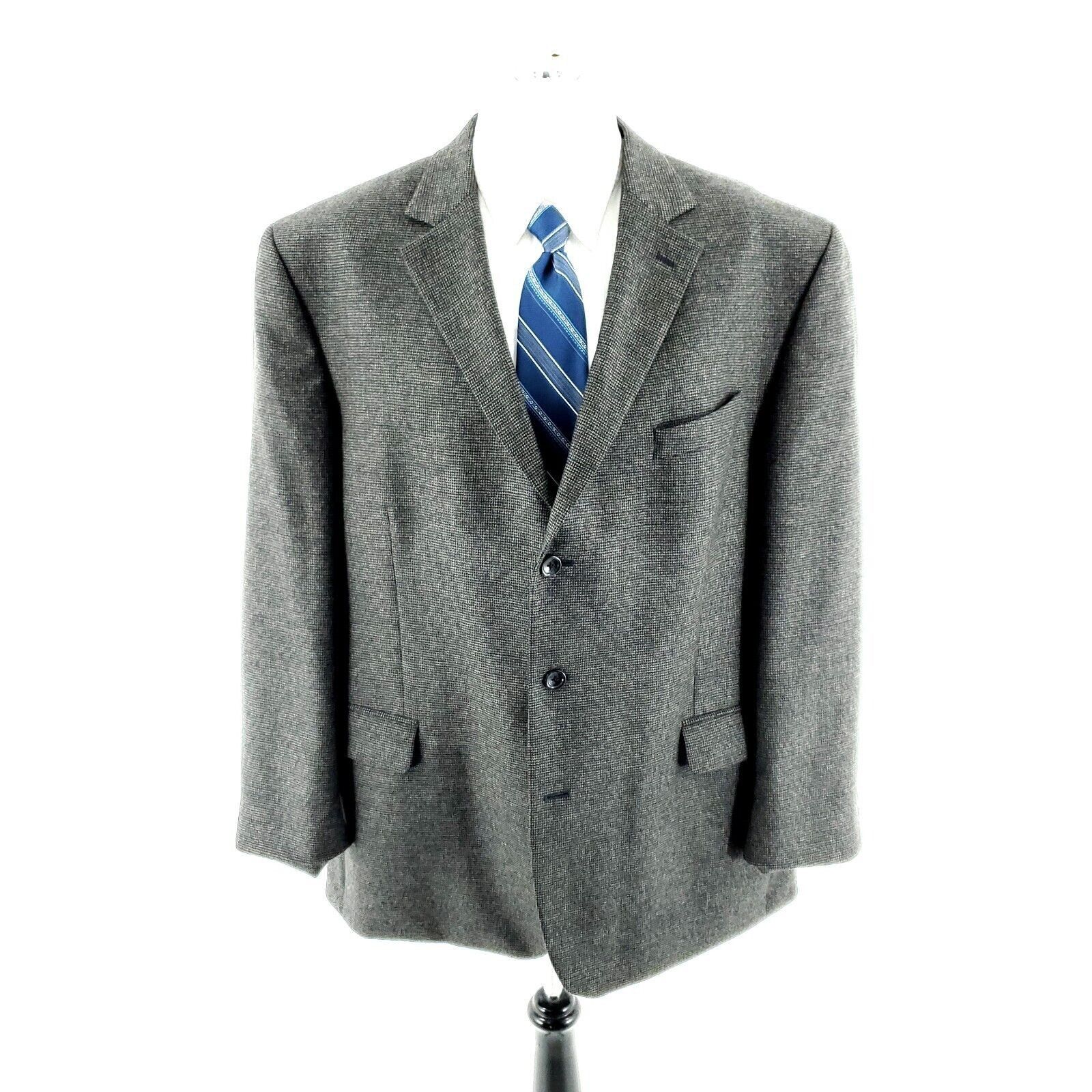 Stafford Stafford Essentials Tweed Wool 3 Button Sport Coat 46L Gray Size 46L - 3 Thumbnail