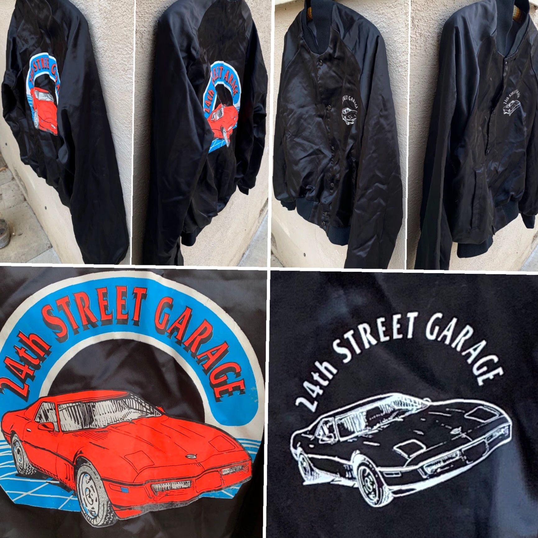 Garage VINTAGE Auburn Sportswear Jacket Men M Black Satin Neon Corvette Graphics 24th Street Garage US Made Snap Closure Logo Varsity Retro 80s 90s Cars Size US M / EU 48-50 / 2 - 2 Thumbnail