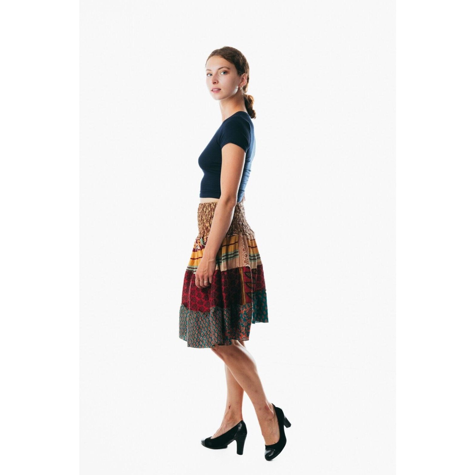 Other Women Boho Hippie Peasant Patchwork Mini Skirt above short Size 35" - 2 Thumbnail