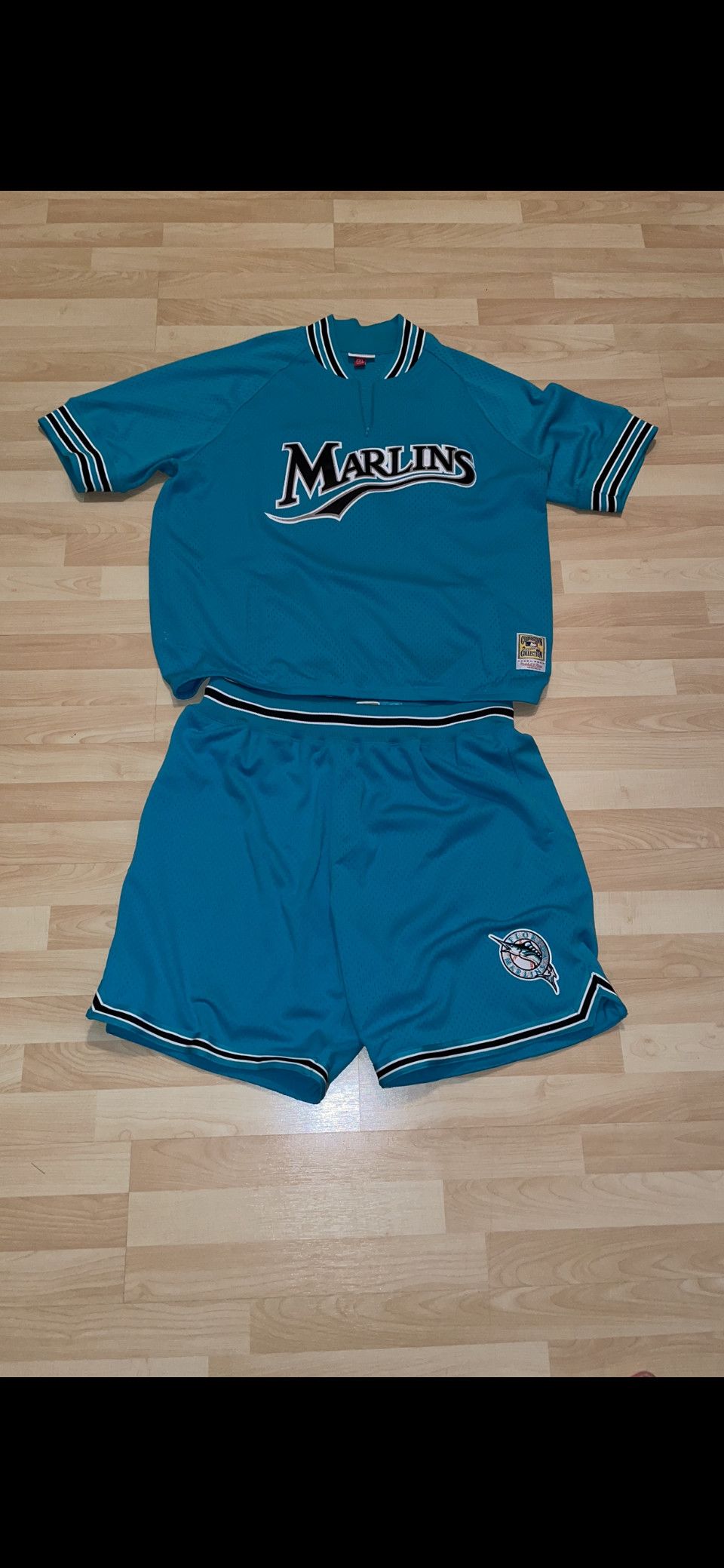 image of Mitchell Ness Mitchell And Ness Florida Marlins Combo Set in Teal, Men's (Size 2XL)