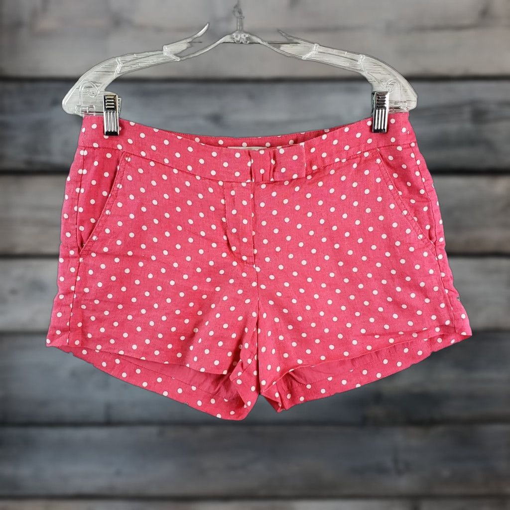 J.Crew J.CREW Womens Linen Shorts Sz 6 Pink White Polka Dots Mid Rise Short Casual Men/Women Size 28" / US 6 / IT 42 - 1 Thumbnail