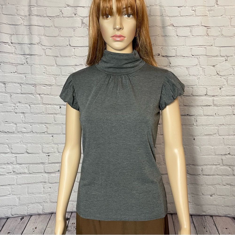 Other Aqua Grey Knit Short Puff Sleeve High Neck Top Size L Runs Size M / US 6-8 / IT 42-44 - 1 Thumbnail