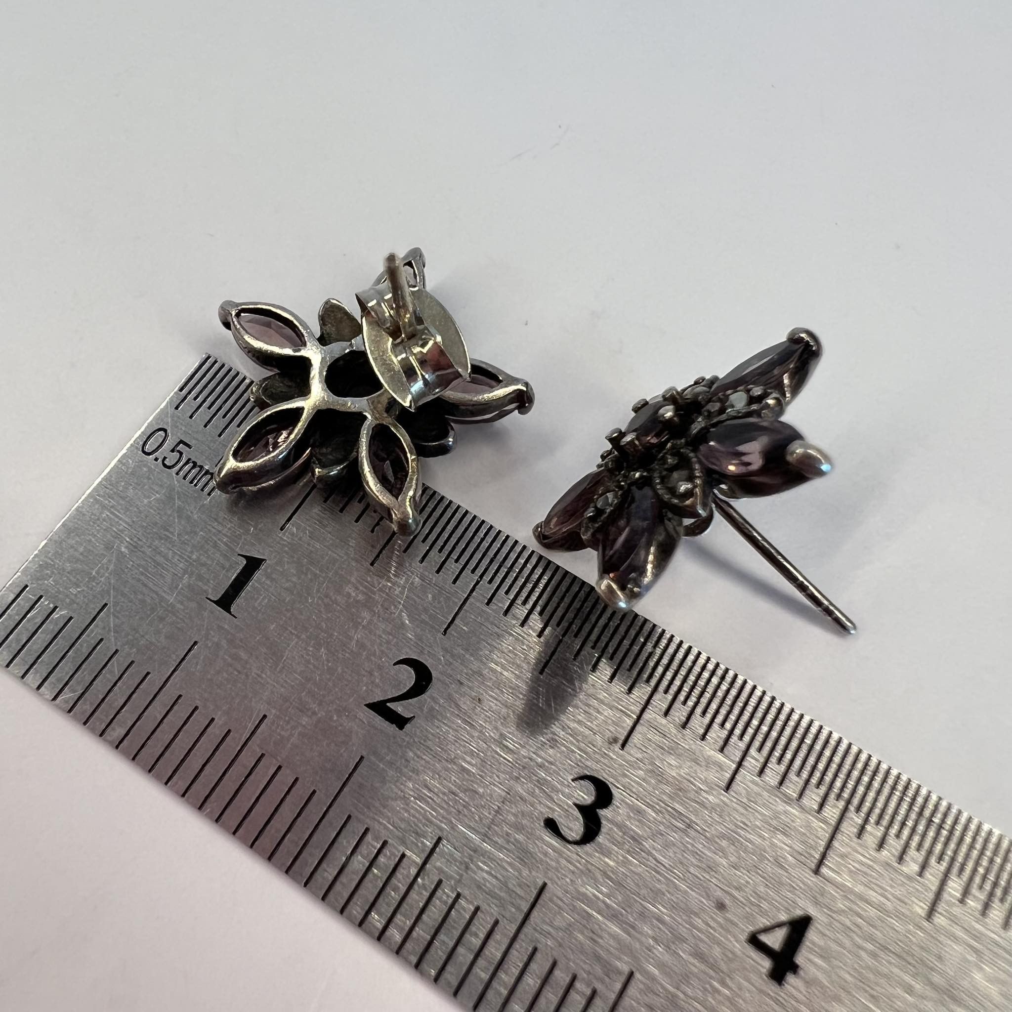 Sterling Silver Vintage Sterling Silver 925 Earrings Merkasites Amethyst Size ONE SIZE - 4 Thumbnail