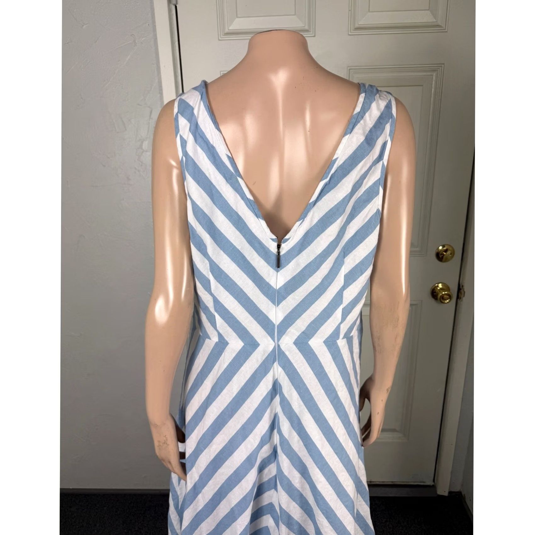 Vintage Kate Spade New York Women's Dress 14 Blue Pockets Striped Fit & Flare Party/Cocktail Sleeveless Short 100% Cotton Size XL / US 12-14 / IT 48-50 - 5 Thumbnail