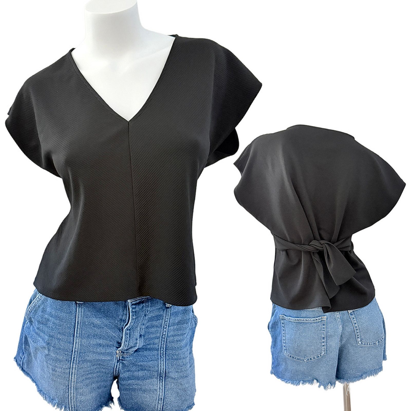 Express Oversized boxy v-neck ribbed petal short sleeve blouse XS Size XS / US 0-2 / IT 36-38 - 1 Thumbnail