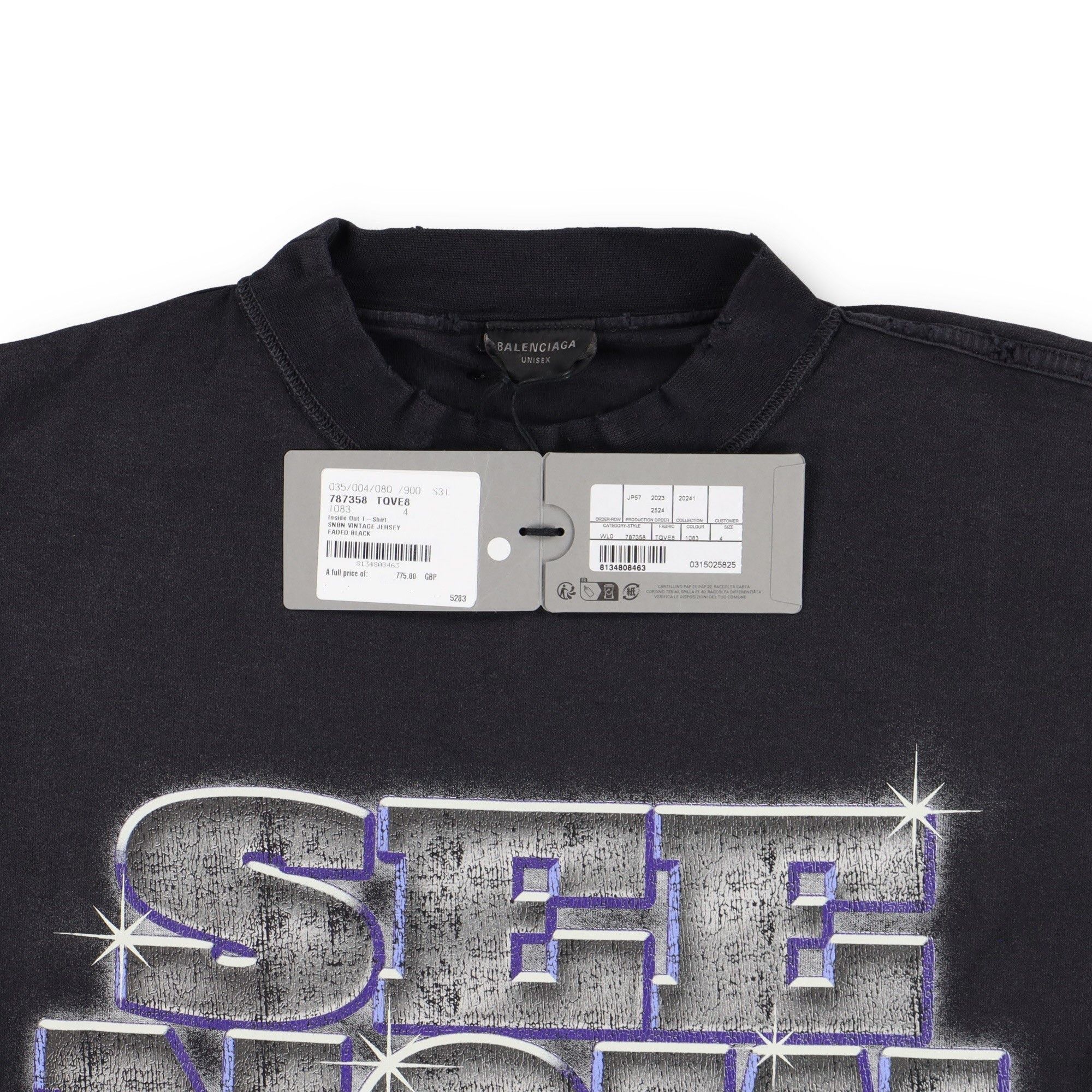 Balenciaga Washed Black Inside-Out SNBN Logo Oversized T-Shirt Size US L / EU 52-54 / 3 - 6 Thumbnail