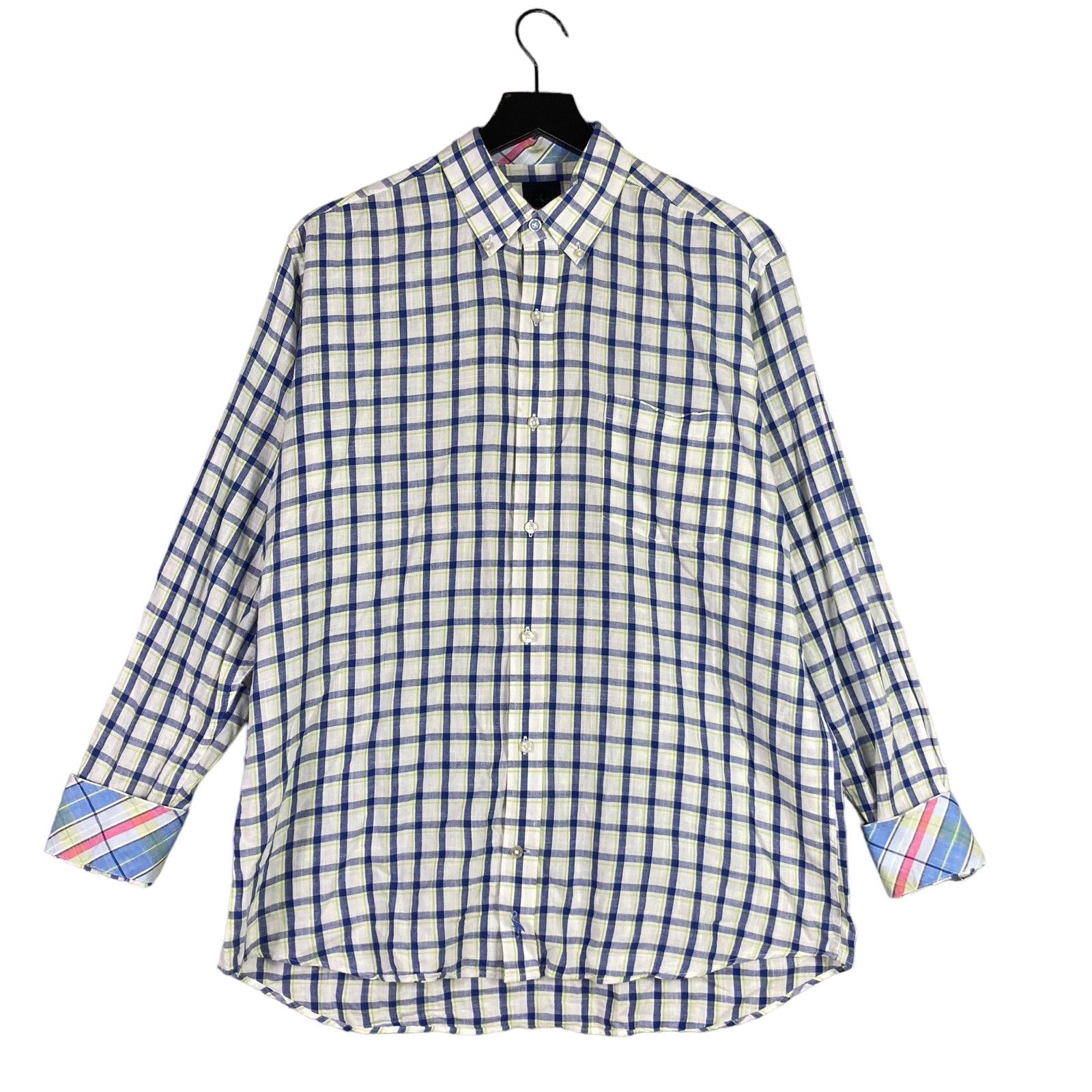 Tailorbyrd Tailorbyrd Men's Button Down Shirt White & Blue Plaid Size L Size US L / EU 52-54 / 3 - 1 Thumbnail