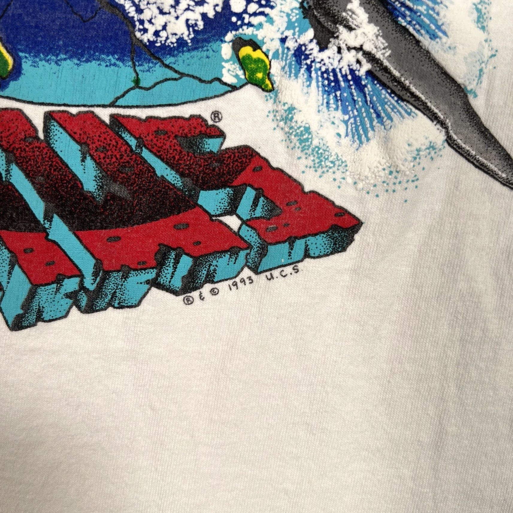 Jerzees VINTAGE JERZEES Jaws T Shirt - Adult Mens Medium White Cotton Crew Neck Short Sleeve USA Made Graphic 1993 Merch Mens Size US M / EU 48-50 / 2 - 5 Thumbnail