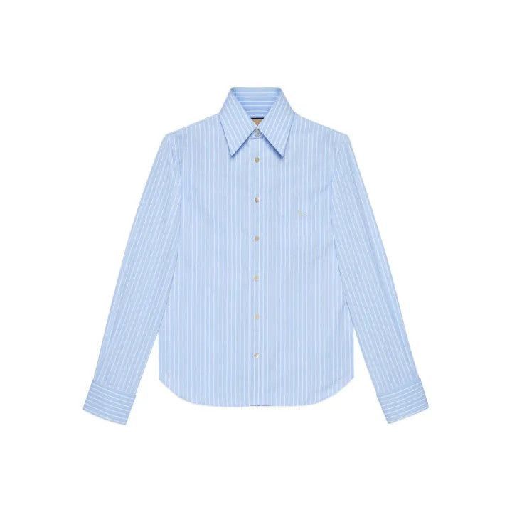 Gucci Gucci Gucci Blue Striped Cotton Long Sleeve Shirt -2506 Size US L / EU 52-54 / 3 - 1 Thumbnail