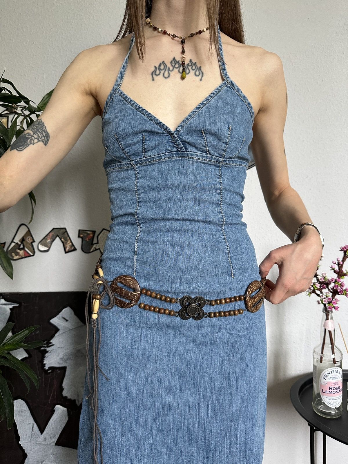 Vintage Cute Summer Vintage Halter Sundress Denim Midi Dress y2k Size S / US 4 / IT 40 - 9 Thumbnail