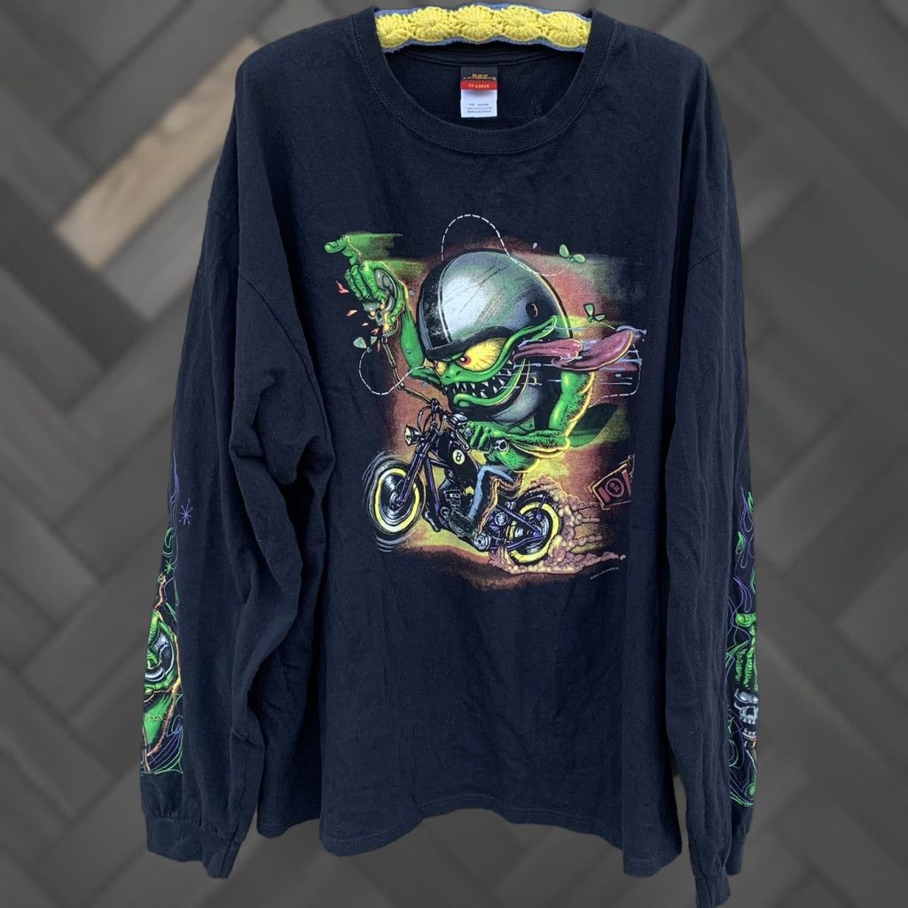Vintage Just Leathers San Jose T-Shirt Long Sleeve Graphic Print 3XL Black Cotton Mens Shirt Crew Neck Biker Theme Size US XXL / EU 58 / 5 - 1 Thumbnail