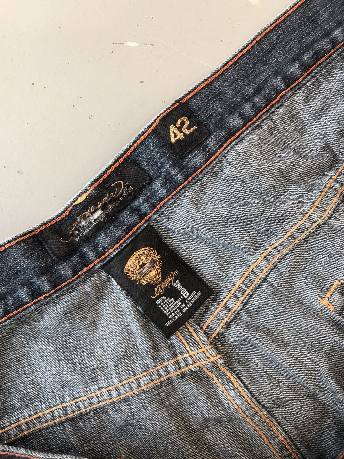 Christian Audigier × Ed Hardy × Vintage Vintage Edhardy crazy embroidered denim jort Size US 42 / EU 58 - 6 Thumbnail
