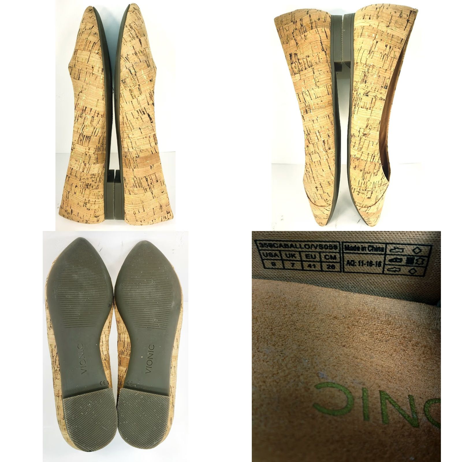 Vionic Vionic 359 Cabello Cork Pointed Toe Orthotic Flats Women's Sz 9M Size US 7 / IT 37 - 8 Thumbnail