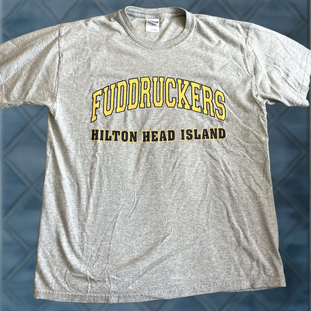 Gildan RARE Gildan Short Sleeve T Shirt Large Gray Crew Neck Men Hilton Head Island Fuddruckers - Gildan Heavy Cotton Size US L / EU 52-54 / 3 - 1 Thumbnail