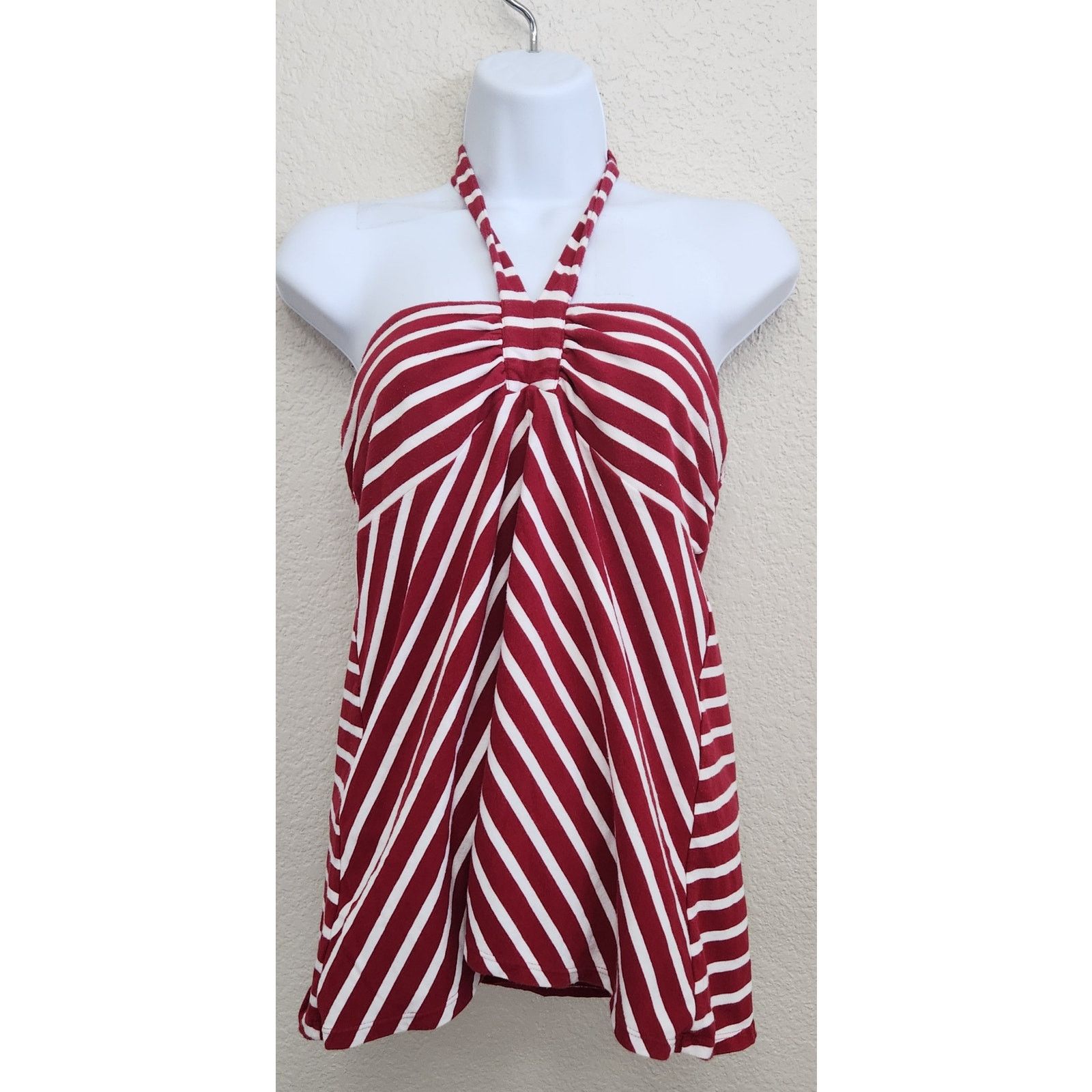 Other Ann Taylor Burgundy White Stripe Halter Neck Tie Top Medium Size M / US 6-8 / IT 42-44 - 1 Thumbnail