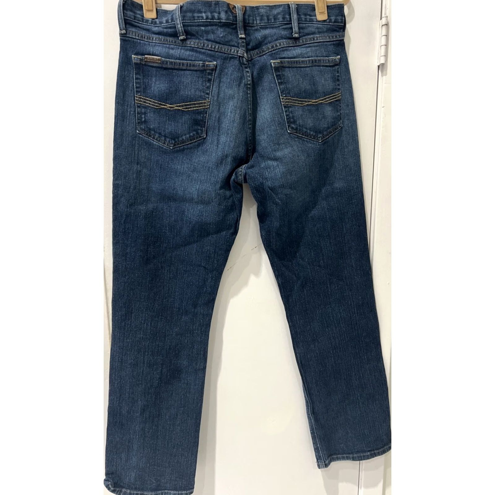 Ariat Ariat Jeans M5 Slim Straight 36x32 Mens Blue Denim Medium 5-Pocket Cowboy Workwear Logo Buffallo Nickel zipper button Leather none? Size US 36 / EU 52 - 2 Thumbnail