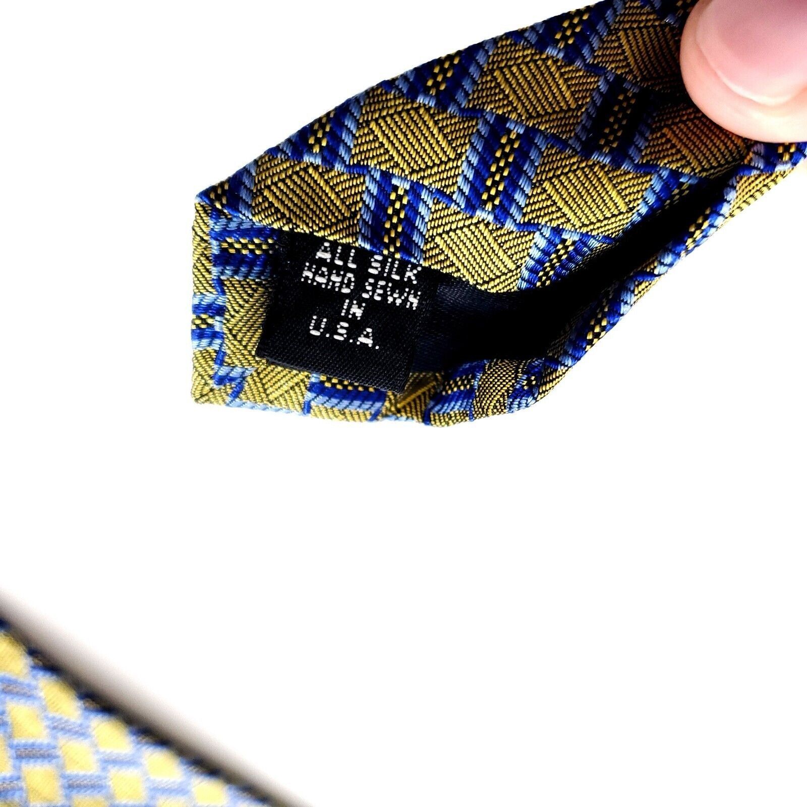 Jos. A. Bank Jos A Bank Blue Yellow Woven Geometric Long Silk Tie Size ONE SIZE - 4 Thumbnail