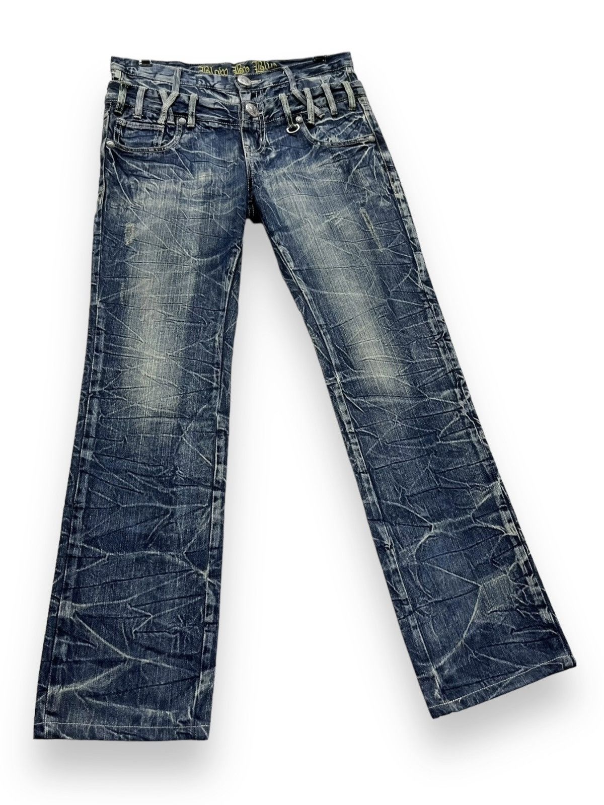 Japan Blue 🔥FYE💥BLOW BY BLUE Double Waist Acid Wash Punk Skulls Jeans Size US 31 - 8 Thumbnail