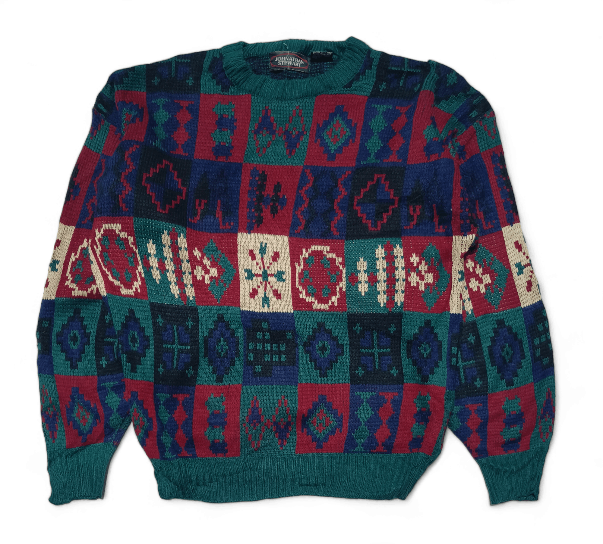 Other Vintage 80s JOHNATHAN STEWART Ethnic Motifs Knit Sweater Size US L / EU 52-54 / 3 - 2 Thumbnail