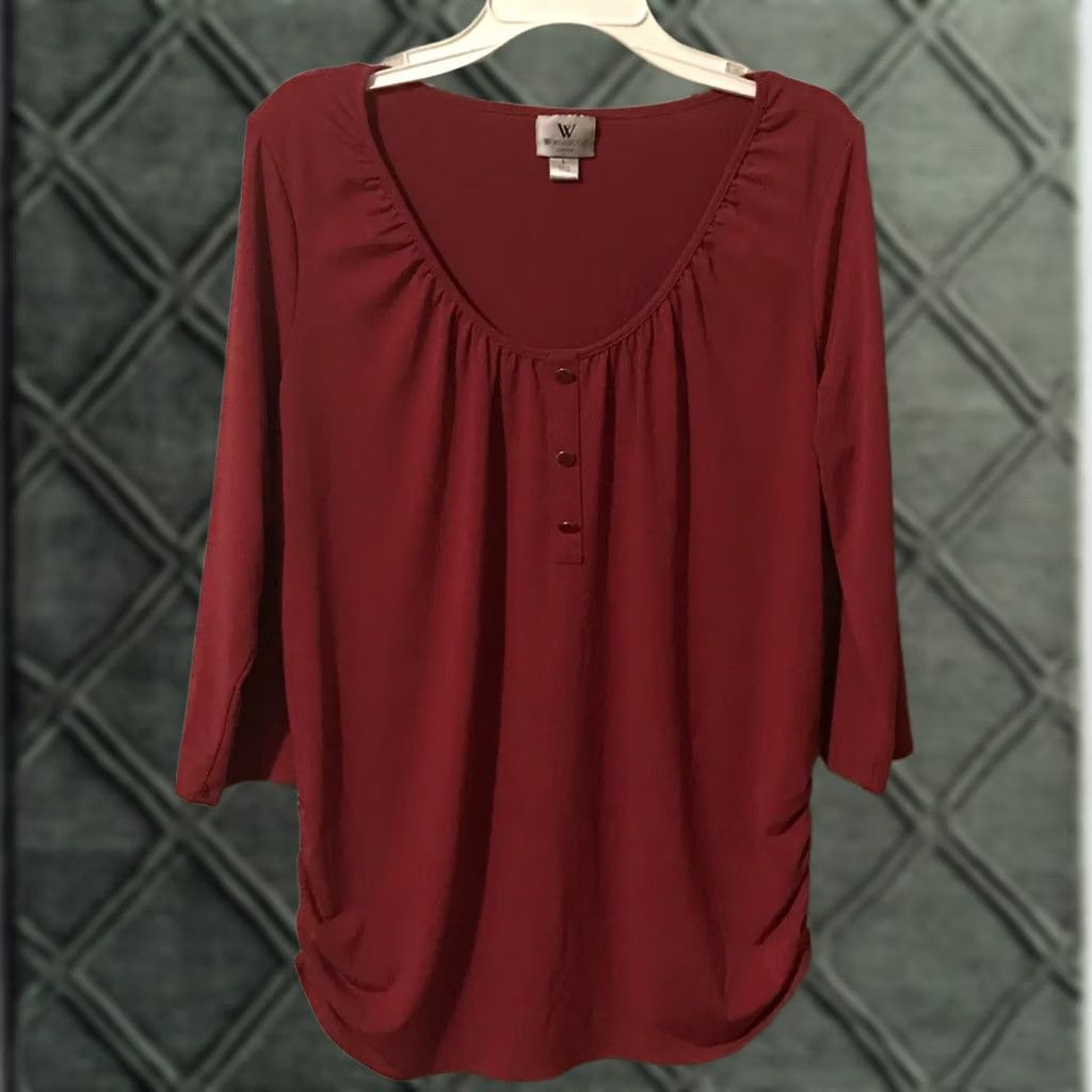 Worthington Worthington Blouse Top 3/4 Sleeve Pink Polyester Spandex Knit Button Womens Large L Shirt Size L / US 10 / IT 46 - 1 Thumbnail