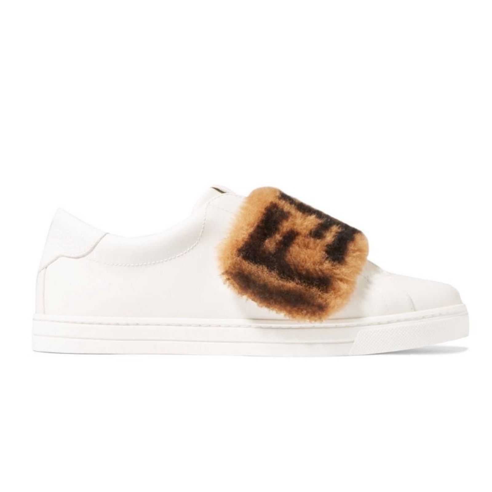 Fendi FENDI FF logo motif shearling fur panel leather sneakers 37 Size US 7 / IT 37 - 1 Thumbnail